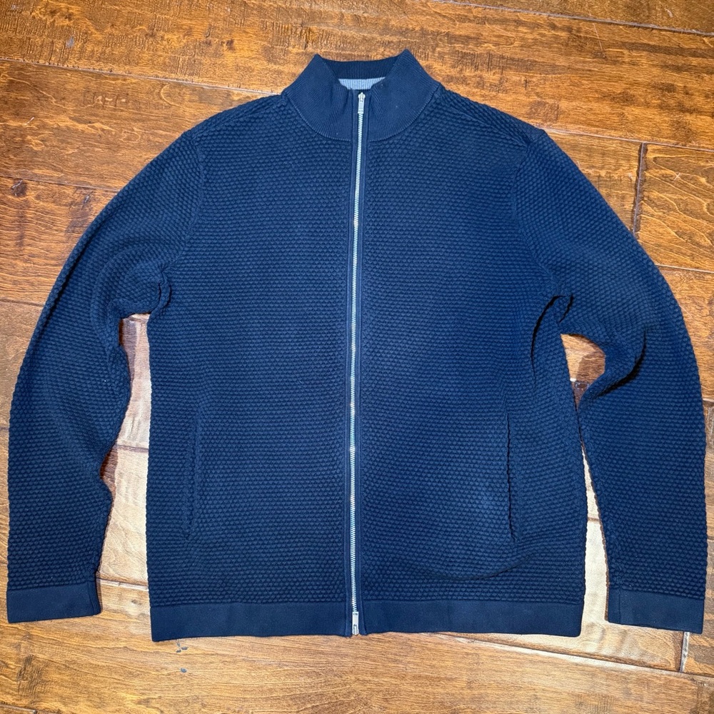 Theory Udeval Breach Textured Knit Double Zip Cardigan Black Men’s L